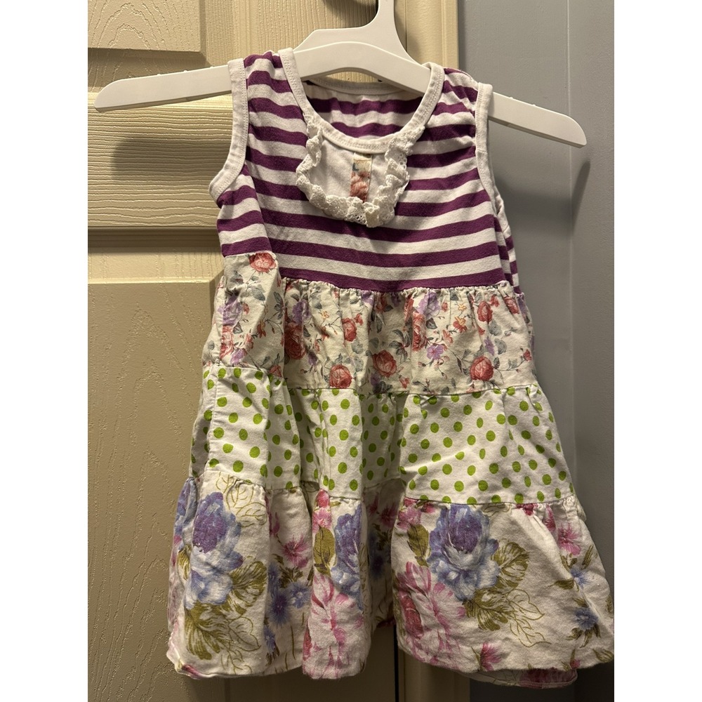 Homemade Girls Dress Floral, Polka Dots, Purple Striped Size 4 Vintage Fabric